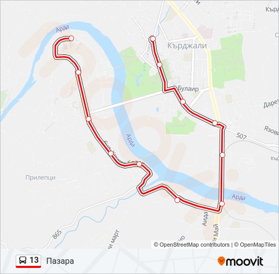 13 автобус Карта на Линията