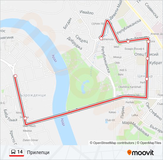 14 автобус Карта на Линията