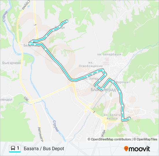1 автобус Карта на Линията