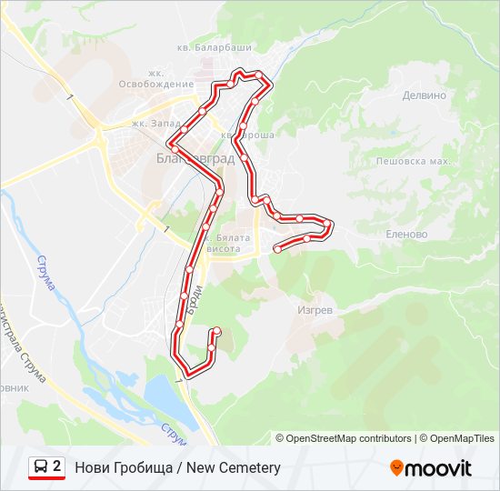 2 автобус Карта на Линията