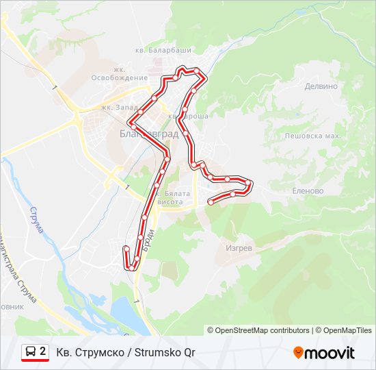 2 автобус Карта на Линията