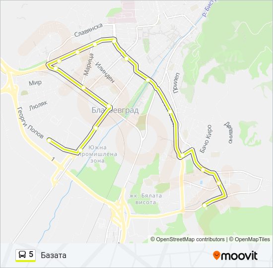 5 автобус Карта на Линията