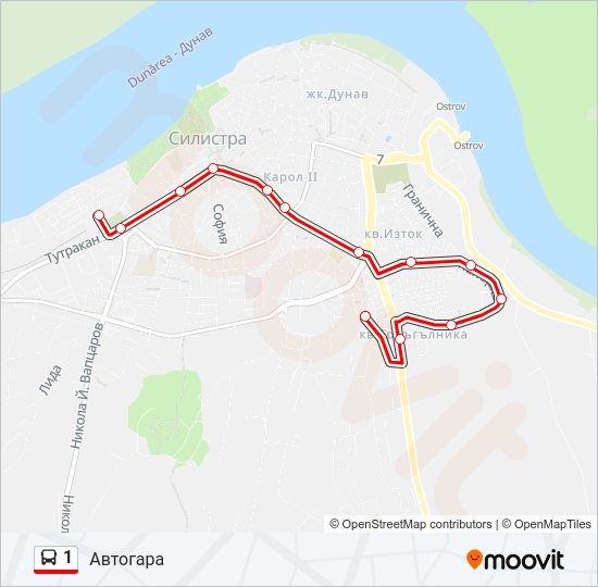1 автобус Карта на Линията