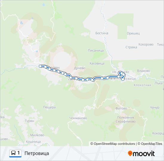 1 автобус Карта на Линията