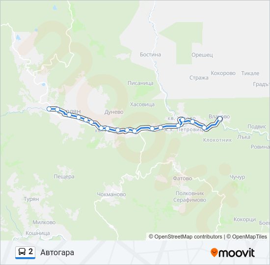 2 автобус Карта на Линията