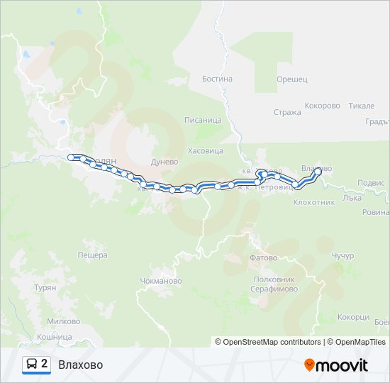 2 автобус Карта на Линията