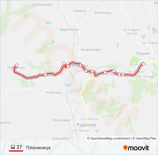 27 автобус Карта на Линията