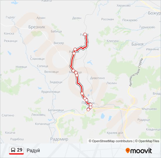 29 автобус Карта на Линията
