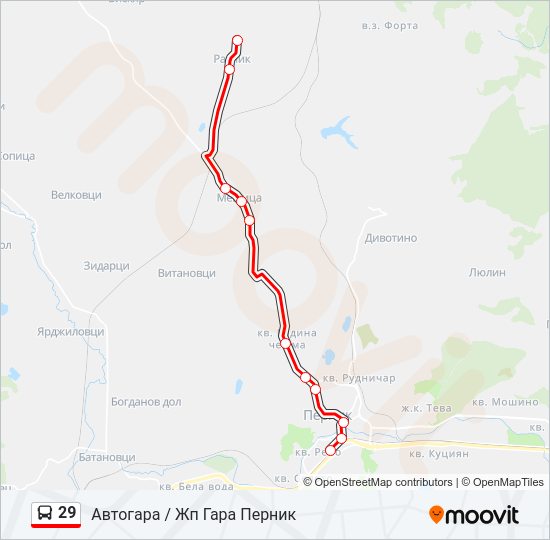 29 автобус Карта на Линията
