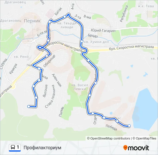 1 автобус Карта на Линията