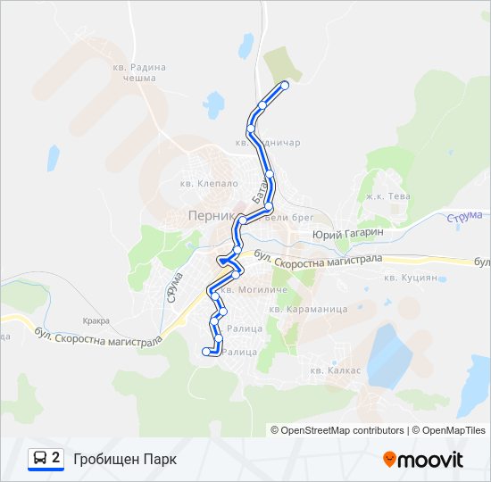 2 автобус Карта на Линията
