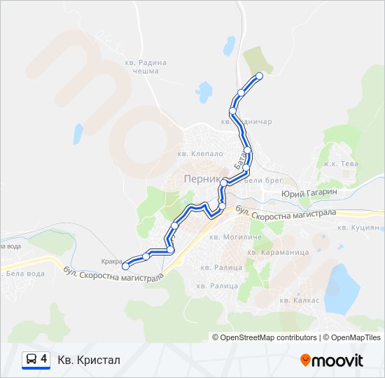 4 автобус Карта на Линията