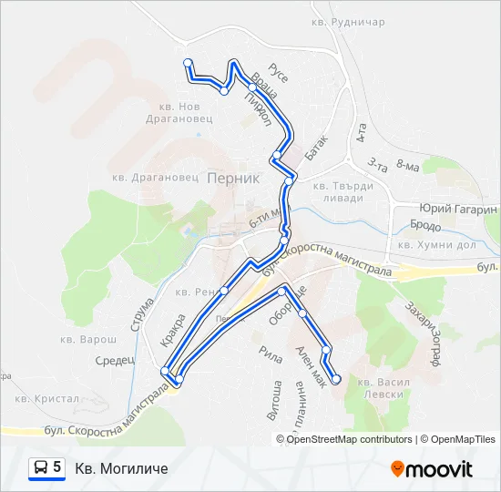 5 автобус Карта на Линията