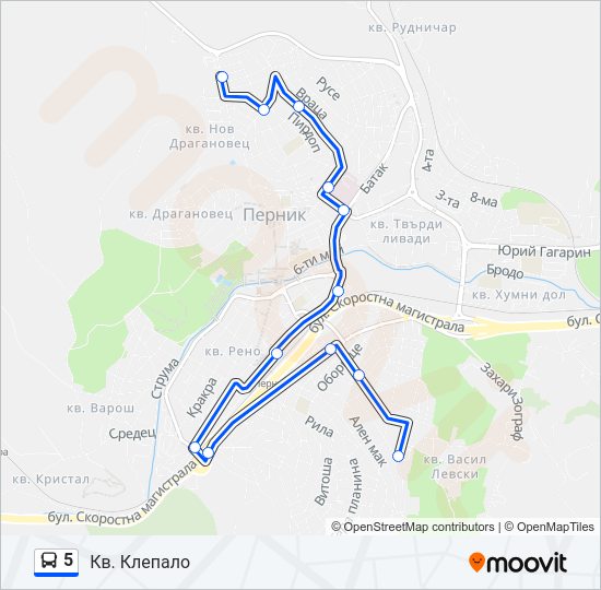 5 автобус Карта на Линията