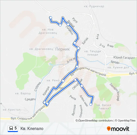 5 автобус Карта на Линията