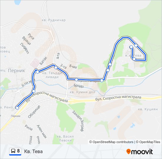 8 автобус Карта на Линията
