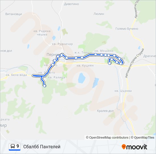 9 автобус Карта на Линията