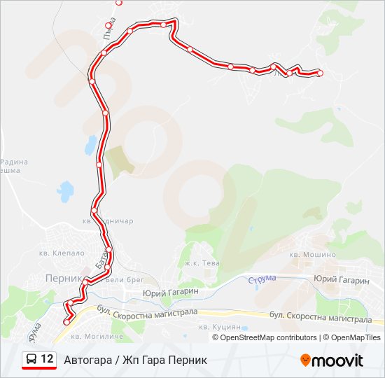 Автобус 12: карта маршрута
