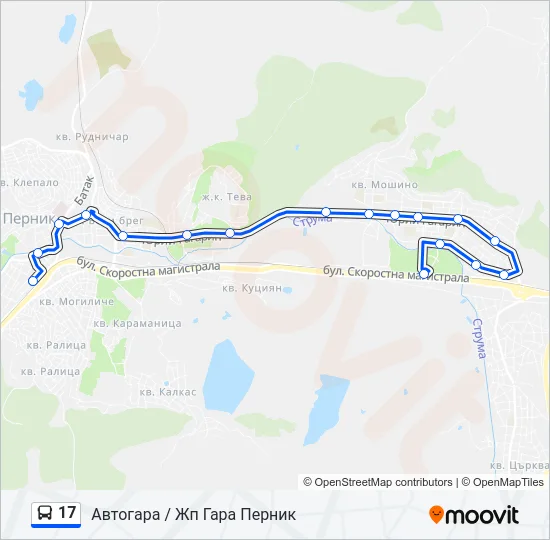 17 автобус Карта на Линията