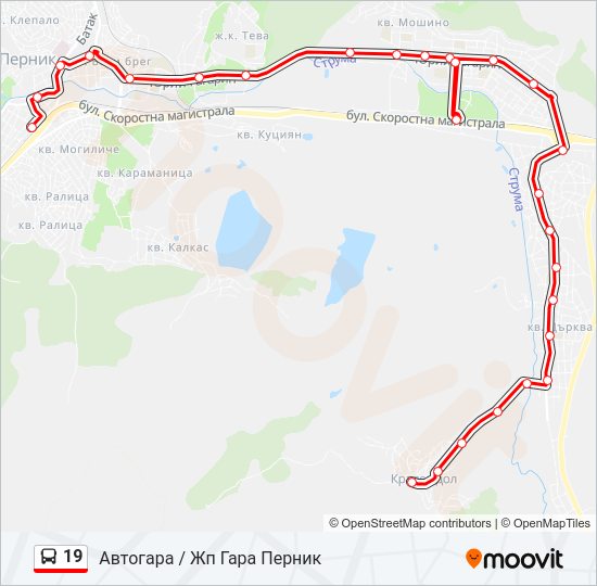 19 автобус Карта на Линията
