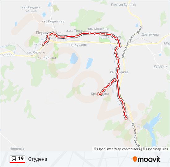19 автобус Карта на Линията