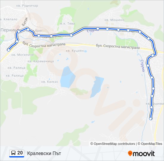 20 автобус Карта на Линията
