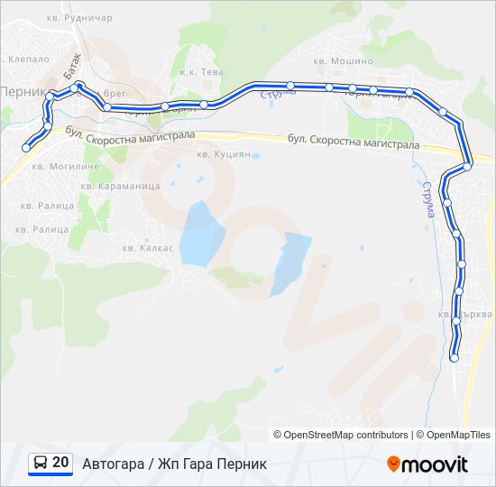 20 автобус Карта на Линията