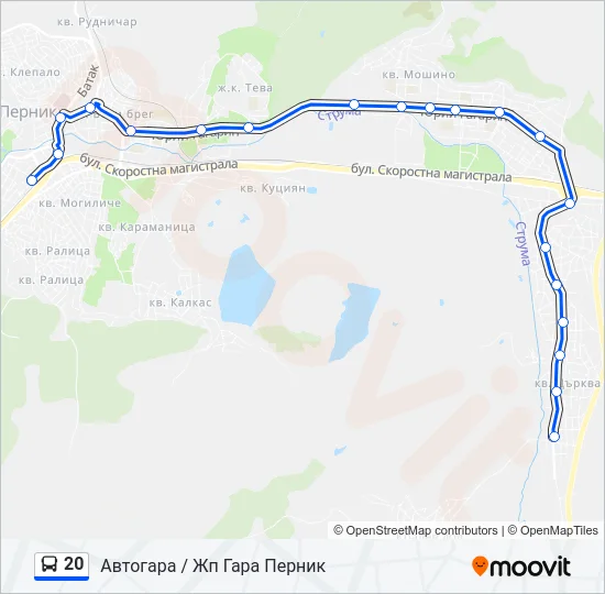 20 автобус Карта на Линията