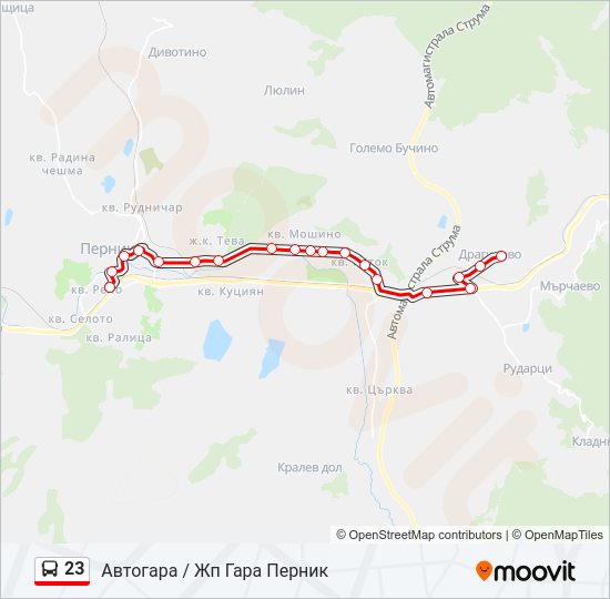 23 автобус Карта на Линията