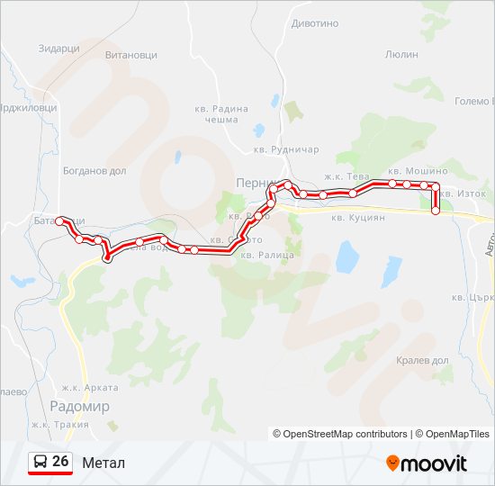 26 автобус Карта на Линията