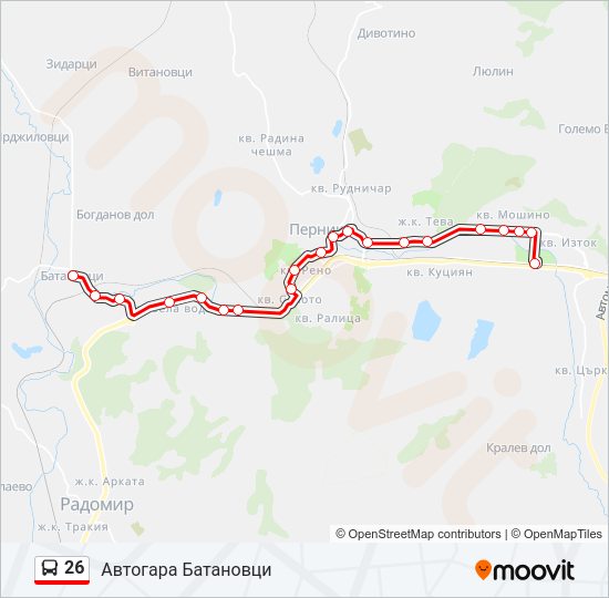 26 автобус Карта на Линията