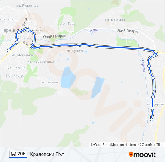 20Е автобус Карта на Линията