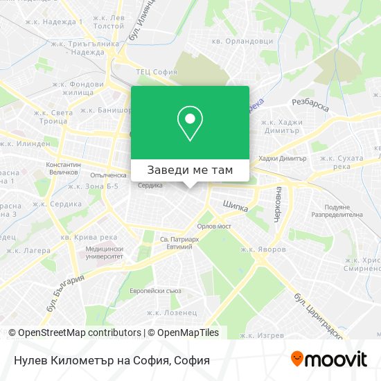 Нулев Километър на София карта