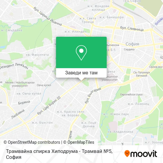 Трамвайна спирка Хиподрума - Трамвай №5 карта