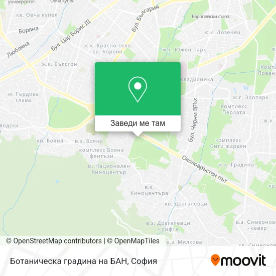 Ботаническа градина на БАН карта