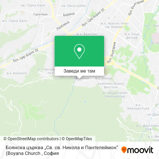 Боянска църква „Св. св. Никола и Пантелеймон“ карта