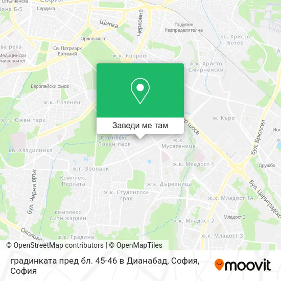 градинката пред бл. 45-46 в Дианабад, София карта