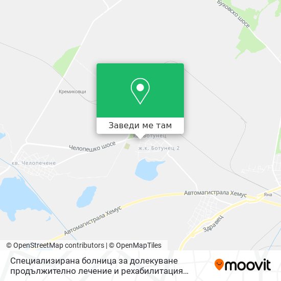 Специализирана болница за долекуване продължително лечение и рехабилитация Кремиковци карта