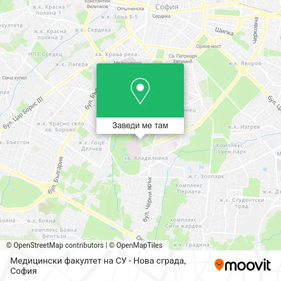 Медицински факултет на СУ - Нова сграда карта