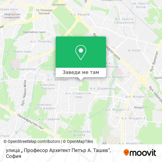 улица „ Професор Архитект Петър А. Ташев“ карта