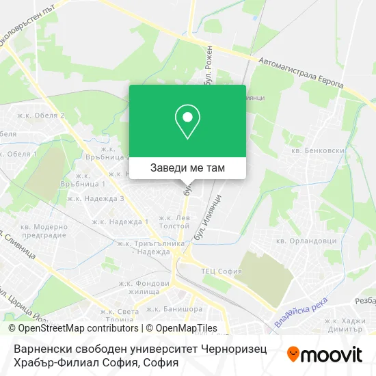 Варненски свободен университет Черноризец Храбър-Филиал София карта