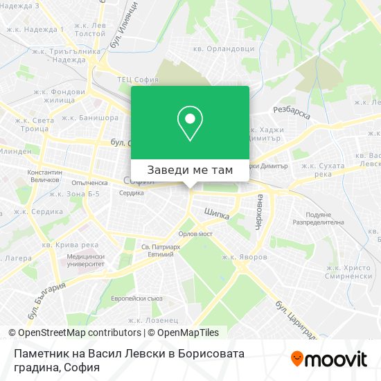 Паметник на Васил Левски в Борисовата градина карта