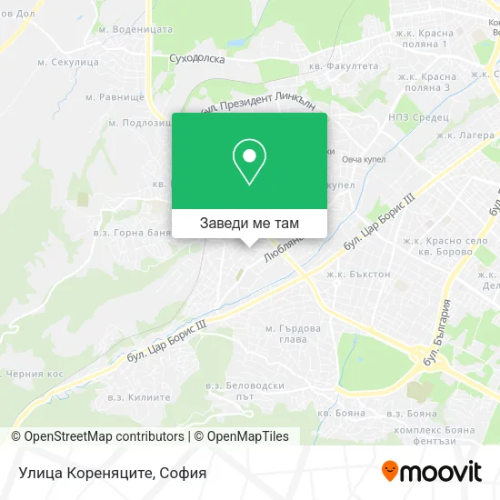 Улица Кореняците карта