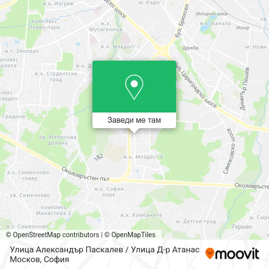 Улица Александър Паскалев / Улица Д-р Атанас Москов карта