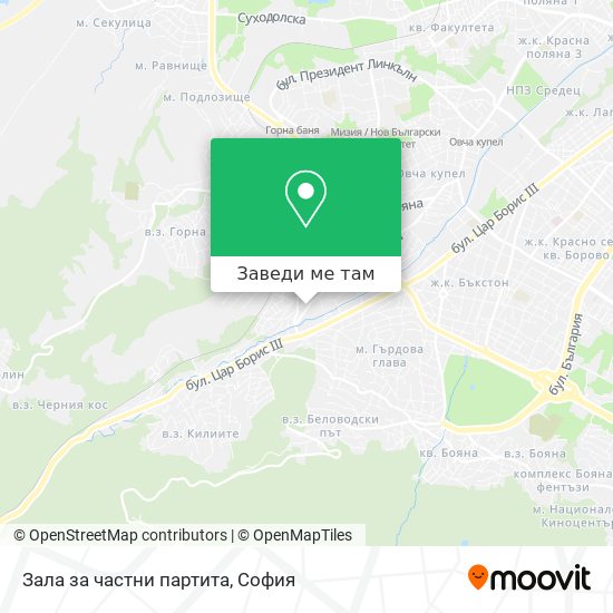 Зала за частни партита карта