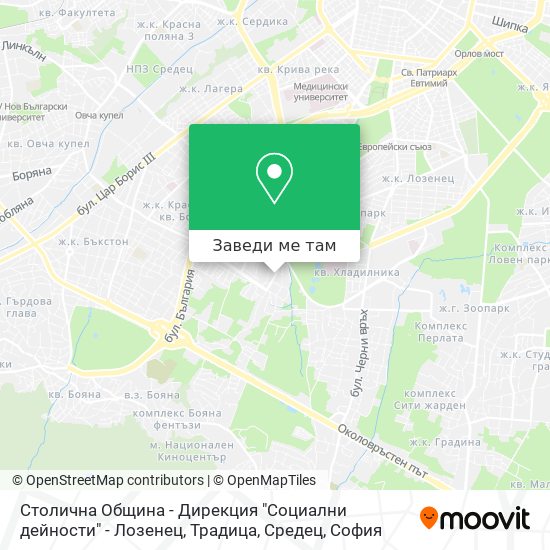 Столична Община - Дирекция "Социални дейности" - Лозенец, Традица, Средец карта