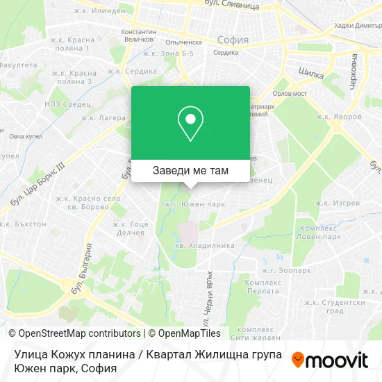 Улица Кожух планина / Квартал Жилищна група Южен парк карта