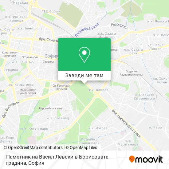 Паметник на Васил Левски в Борисовата градина карта