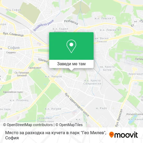 Място за разходка на кучета в парк "Гео Милев" карта