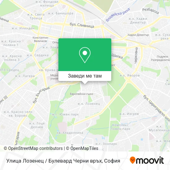 Улица Лозенец / Булевард Черни връх карта